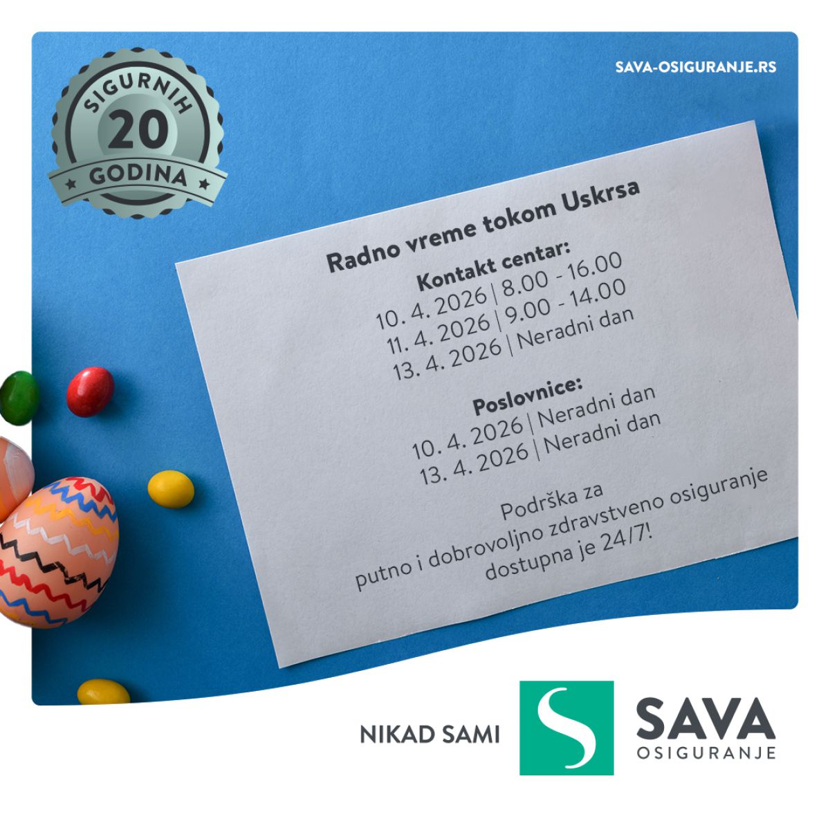 Obavestenje o radnom vremenu tokom praznika